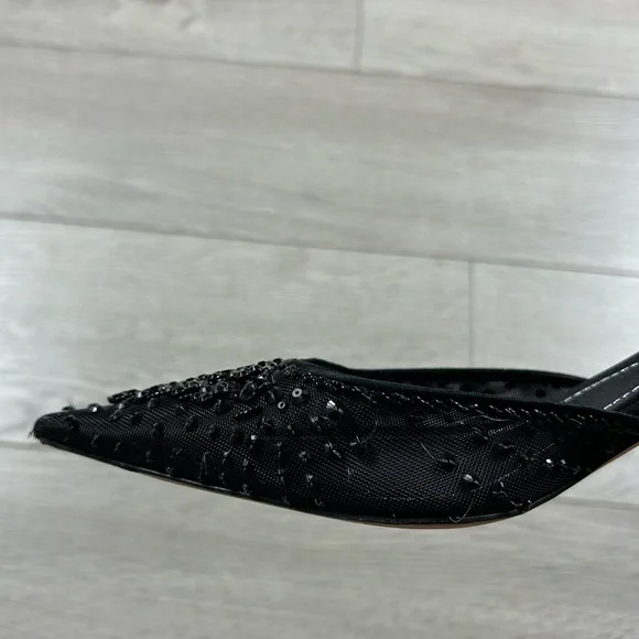 Rene Caovilla Black Sequin Pointed Toe Low Heels - Picture 9 of 13